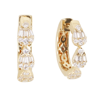 14kt gold and diamond teardrop baguette hoops