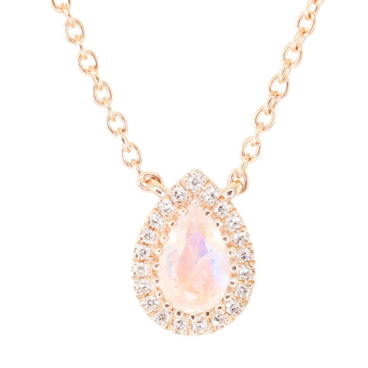 14kt gold and diamond teardrop moonstone necklace