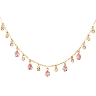 14kt gold and diamond pink sapphire teardrop drip necklace