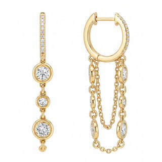14kt gold alternating diamond bezel drip hoop earrings