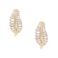 14kt gold baby baguette diamond leaf studs