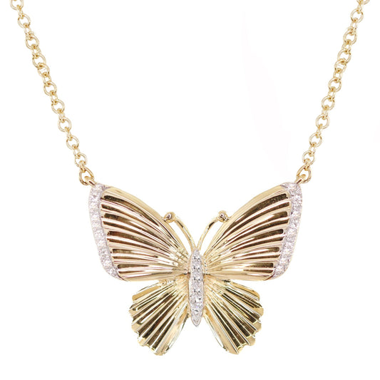 14kt gold and diamond baby butterfly burst necklace