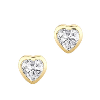 14kt gold baby diamond heart bezel studs