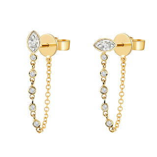 14kt gold baby marquise diamond bezel chain hoop