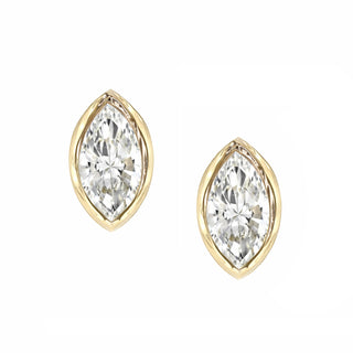 14kt gold baby marquise diamond bezel studs