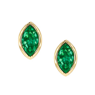 14kt gold baby marquise emerald bezel studs