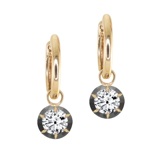 14kt gold and diamond blackened orbit charm hoop
