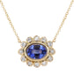 14kt gold and diamond blue sapphire bezel burst necklace
