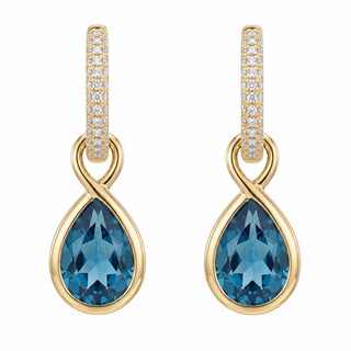 14kt gold and diamond teardrop blue topaz Marea hoop earring