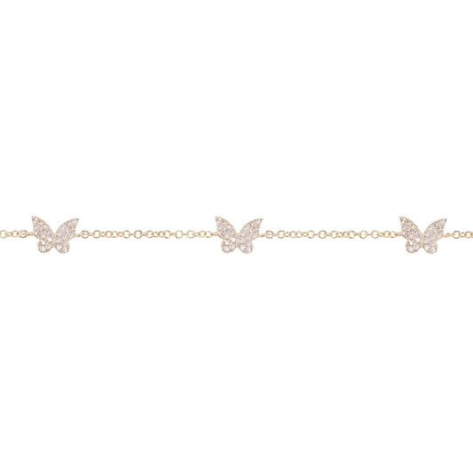 14kt gold and diamond butterfly row bracelet