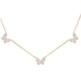 14kt gold and diamond butterfly row necklace