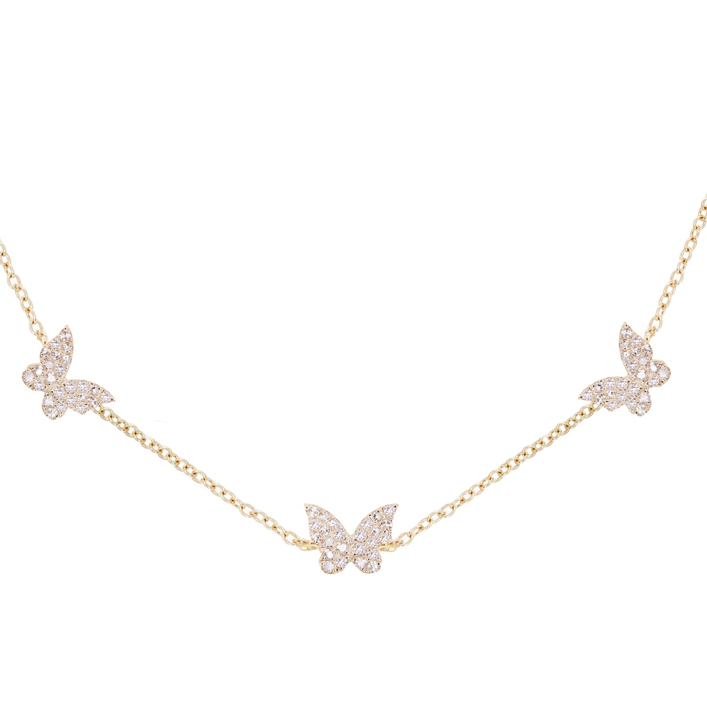 14kt gold and diamond butterfly row necklace