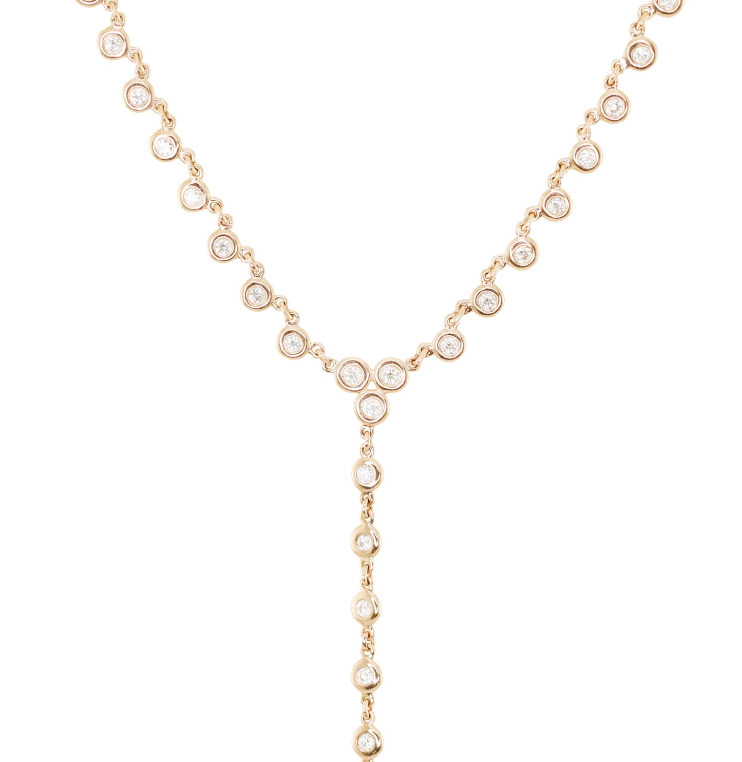 14kt gold full diamond bezel lariat necklace