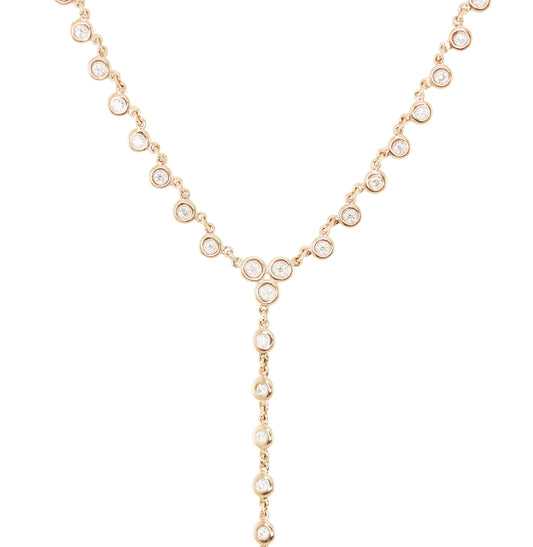 14kt gold full diamond bezel lariat necklace