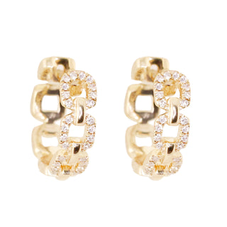 14kt gold and diamond mini chain hoop earrings