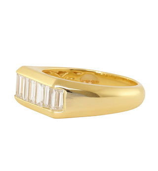 14kt gold channel baguette diamond rectangle signet ring