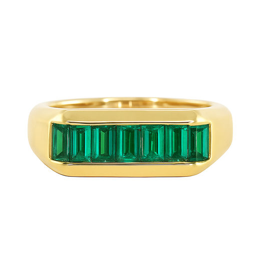 14kt gold channel baguette emerald rectangle signet ring
