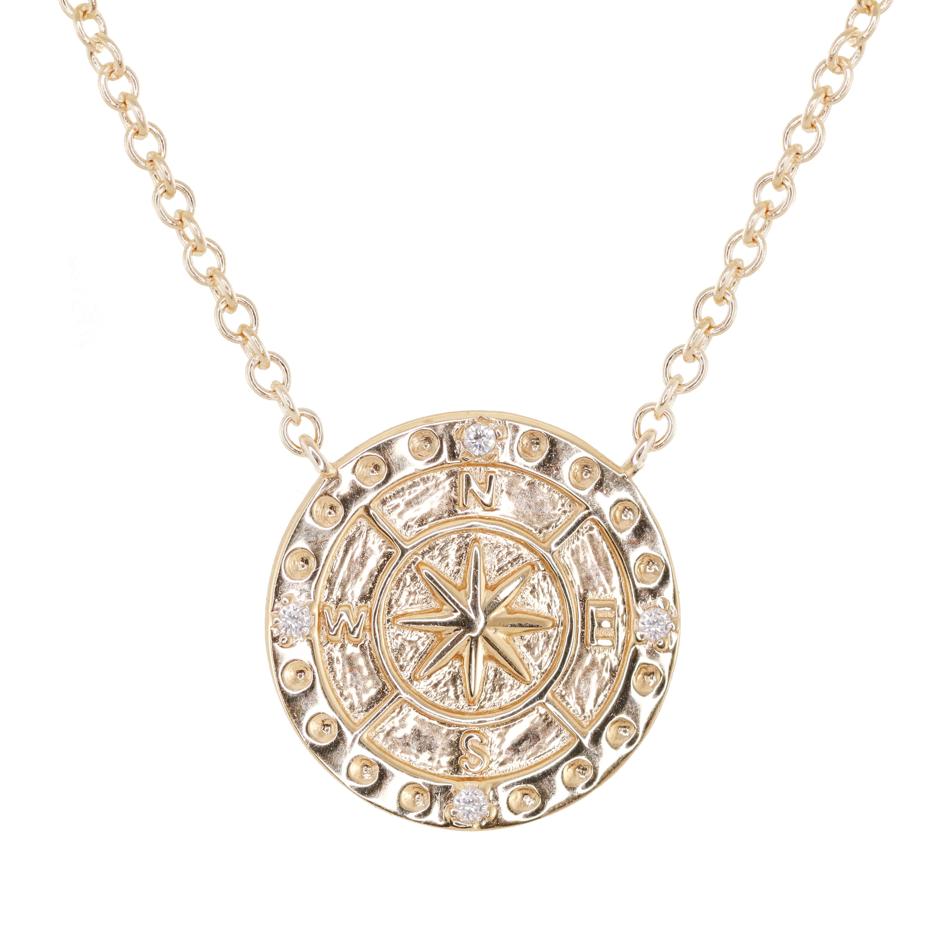 14kt gold and diamond compass coin necklace Luna Skye