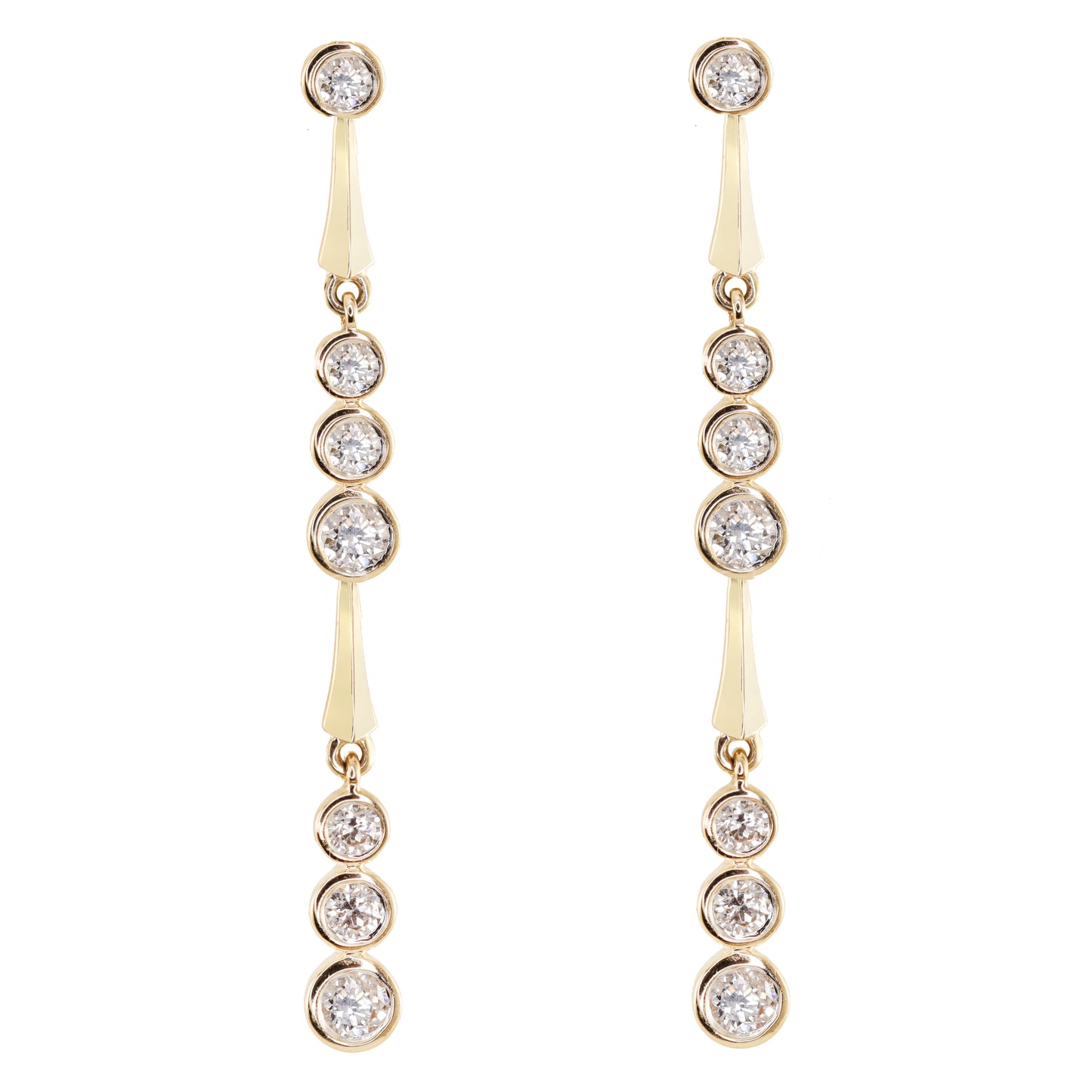 14kt gold graduated diamond bezel drip earrings
