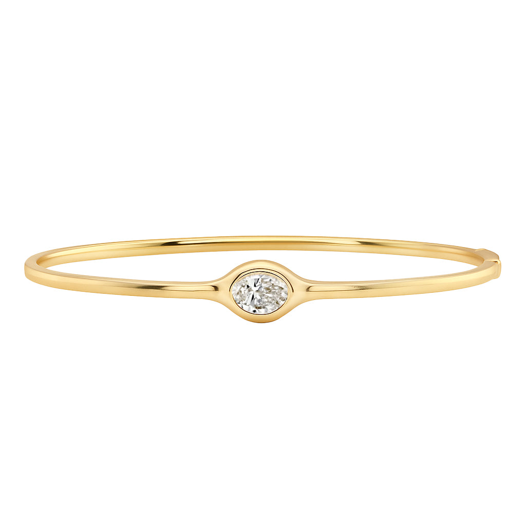14kt gold single diamond bezel orbit bangle