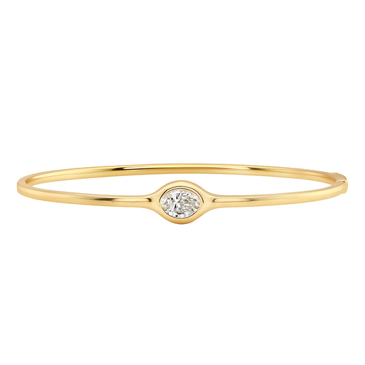 14kt gold single diamond bezel orbit bangle