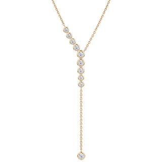 14kt gold diamond bezel cluster lariat necklace