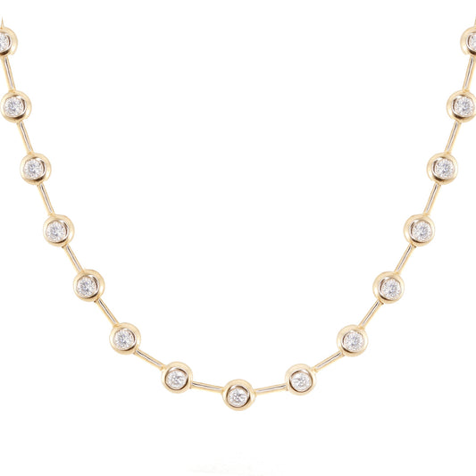 14kt gold diamond bezel orbit tennis necklace