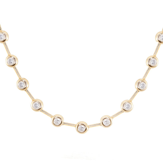 14kt gold diamond bezel orbit tennis necklace