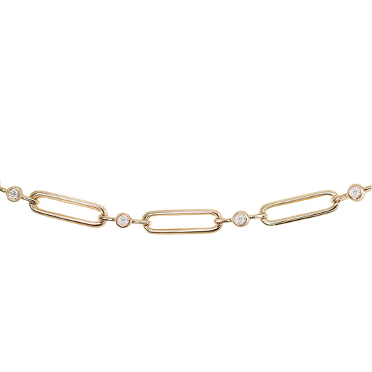 14kt gold diamond bezel paperclip bracelet