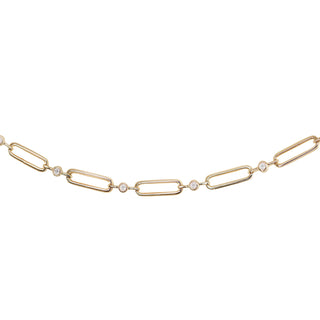 14kt gold diamond bezel paperclip bracelet
