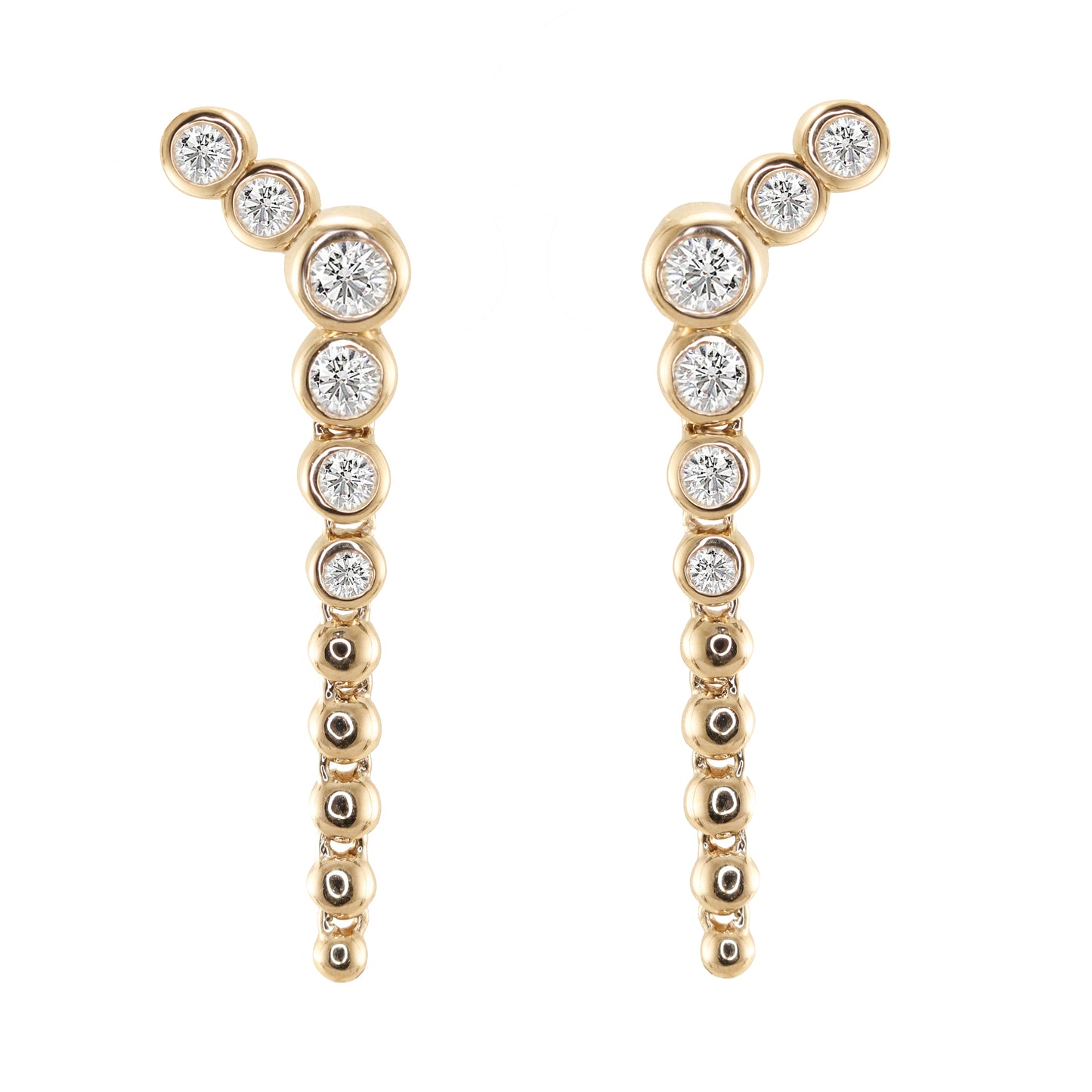 14kt gold diamond bezel row earring