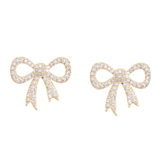 14kt gold diamond bow studs
