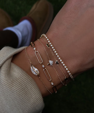 14kt gold baguette diamond leaf bracelet