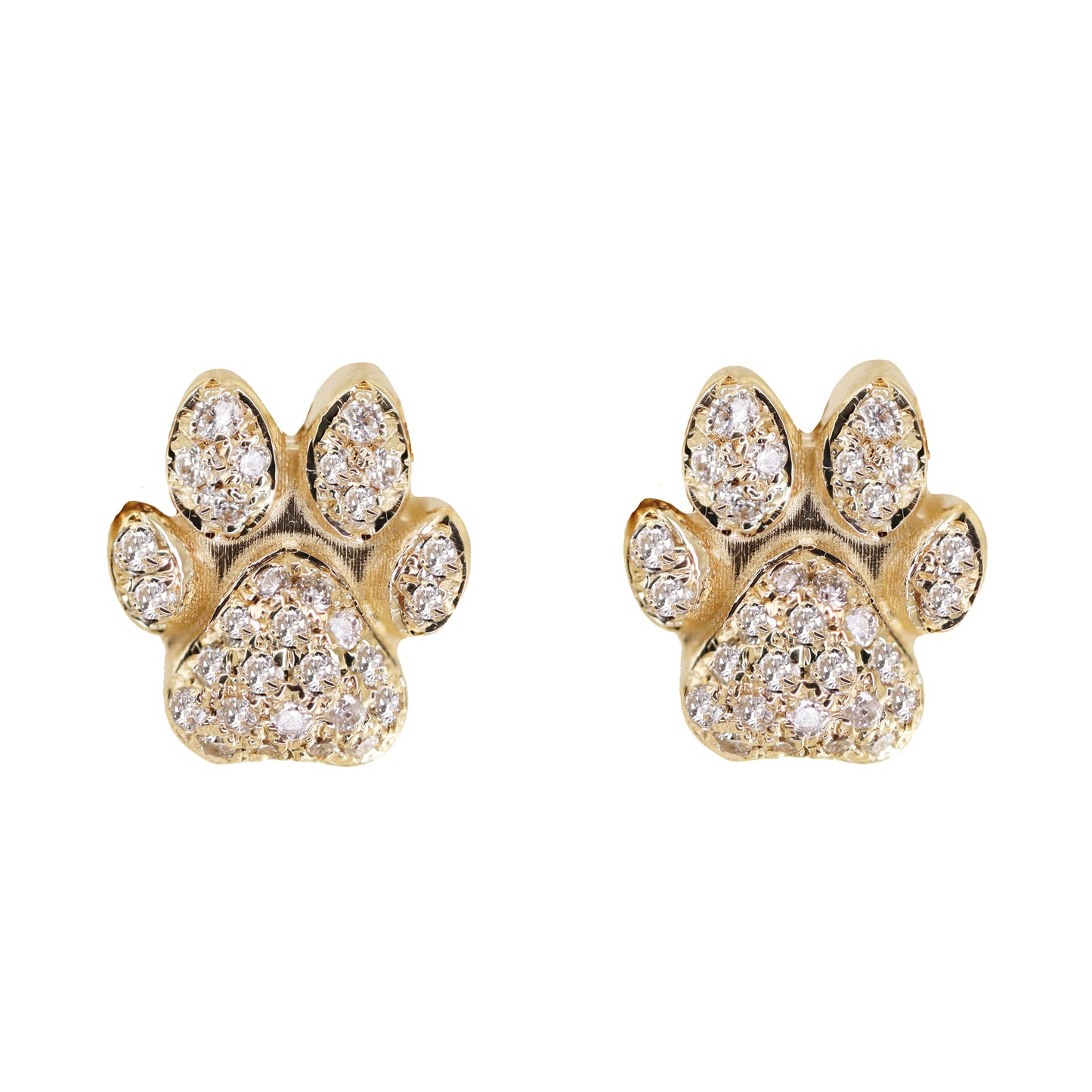 14kt gold diamond dog paw stud