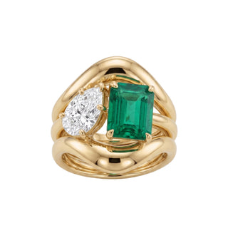 14kt two band diamond and emerald ring