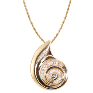 14kt gold diamond spiral shell necklace