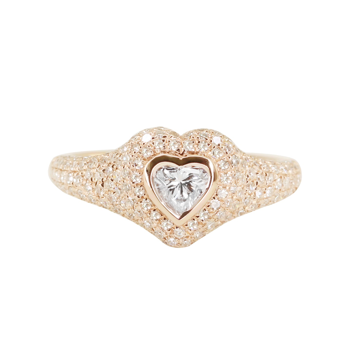 14kt gold and diamond heart signet pinky ring
