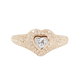 14kt gold and diamond heart signet pinky ring