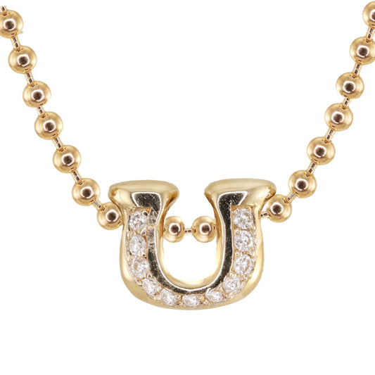 14kt gold diamond good luck horseshoe necklace on ball chain