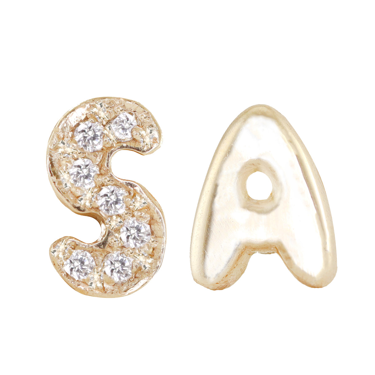 14kt gold diamond bubble initial stud earring