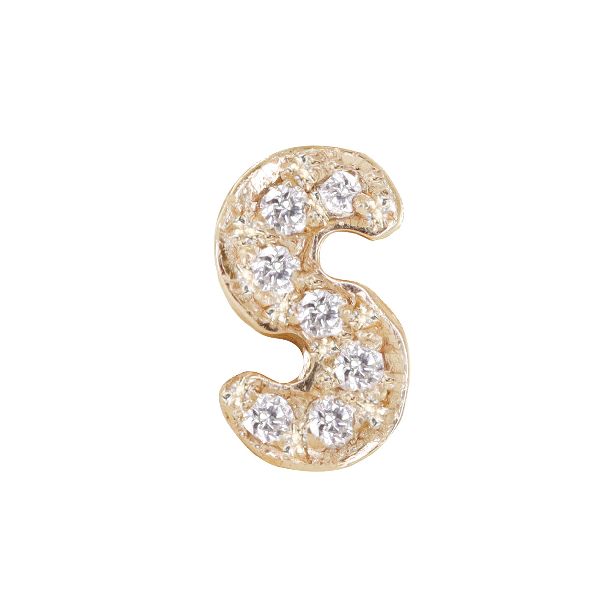 14kt gold diamond bubble initial stud earring