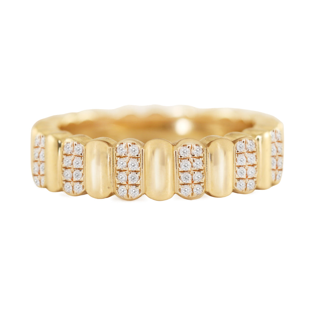 14kt gold diamond ribbed ring