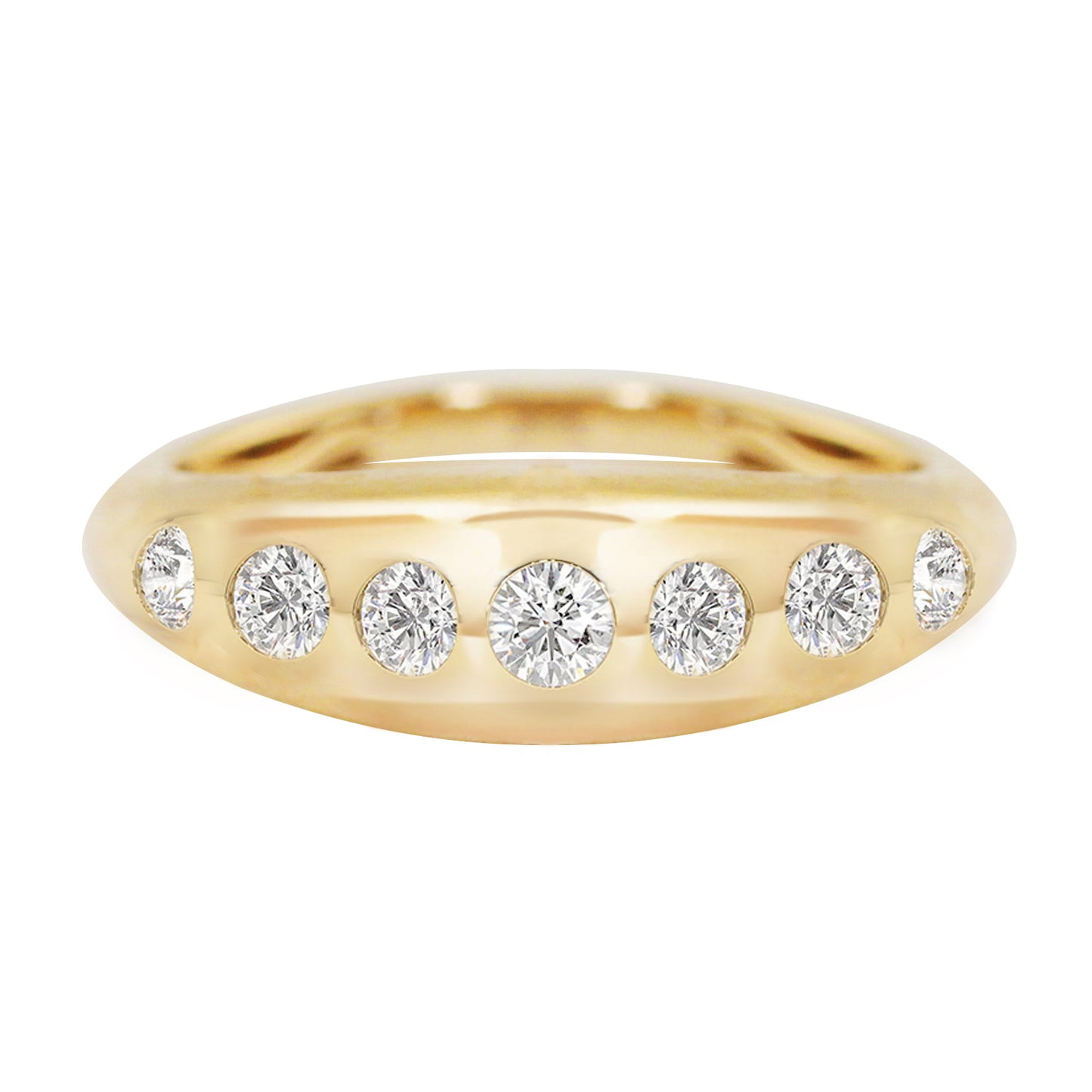 14kt gold seven round diamond dome ring