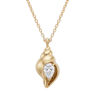 14kt gold diamond shell necklace