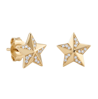14kt gold and diamond pyramid star stud