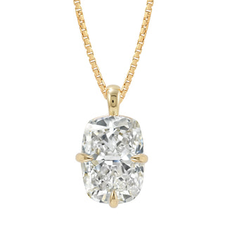 14kt gold three prong elongated cushion diamond necklace