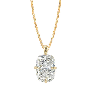 14kt gold three prong elongated cushion diamond necklace