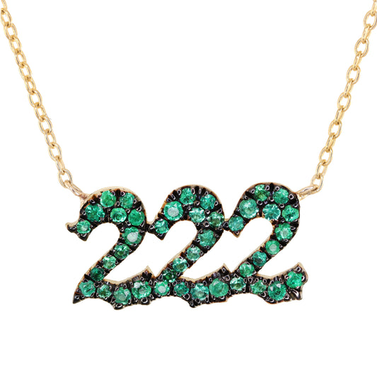 14kt gold and emerald 222 necklace