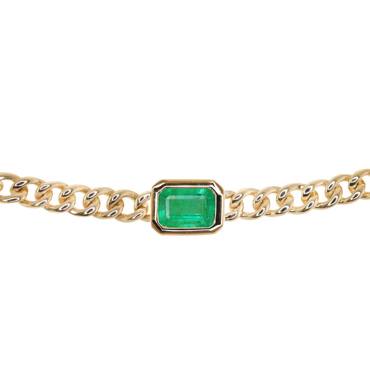 14kt gold emerald bezel chain link bracelet