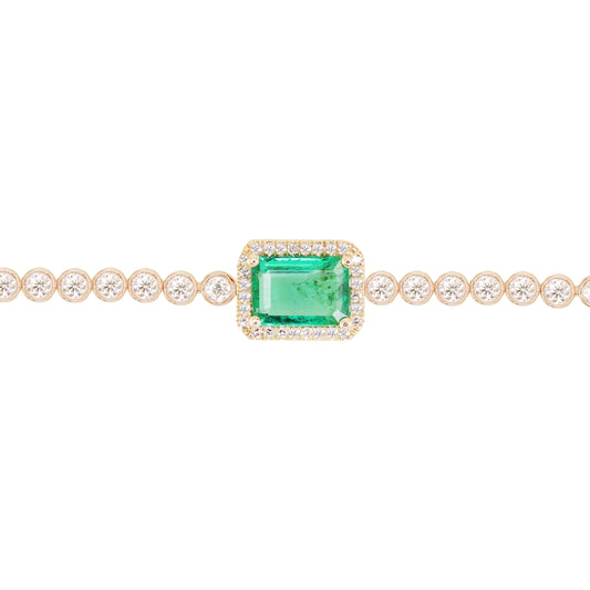 14kt gold and diamond halo emerald bracelet